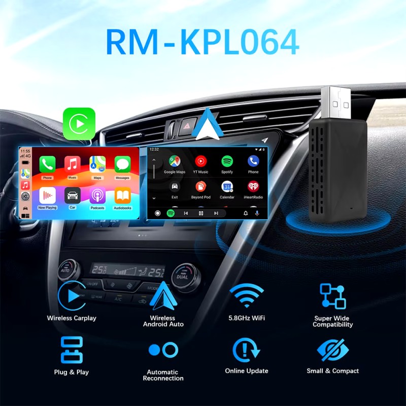 Adaptador inalámbrico Carplay Android Auto con USB Plug and Play